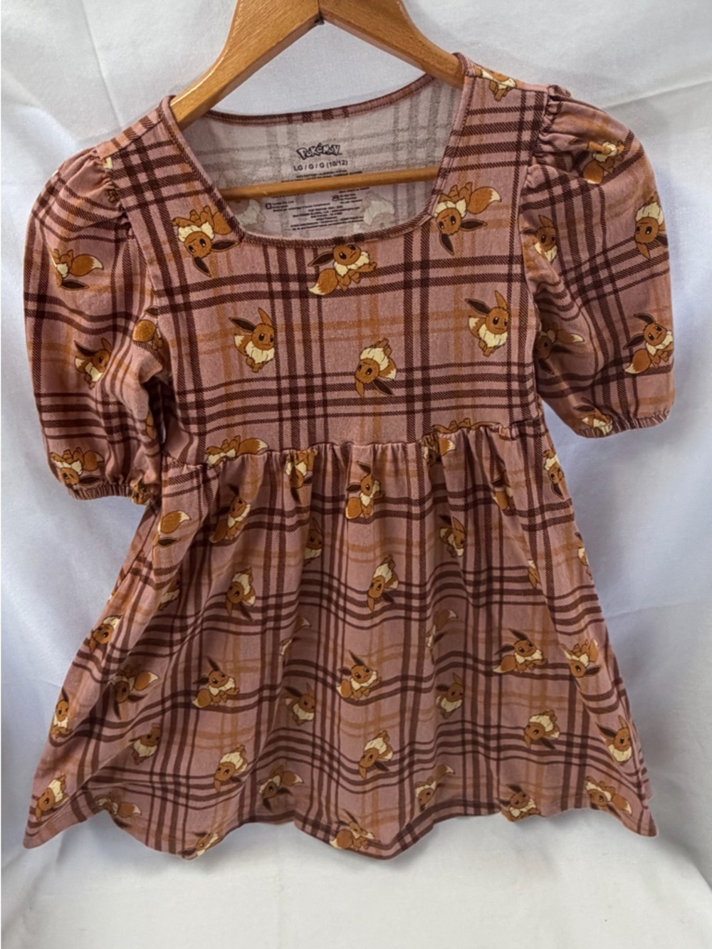 Kids' Eevee Plaid Puff-Sleeve Dress - Brown